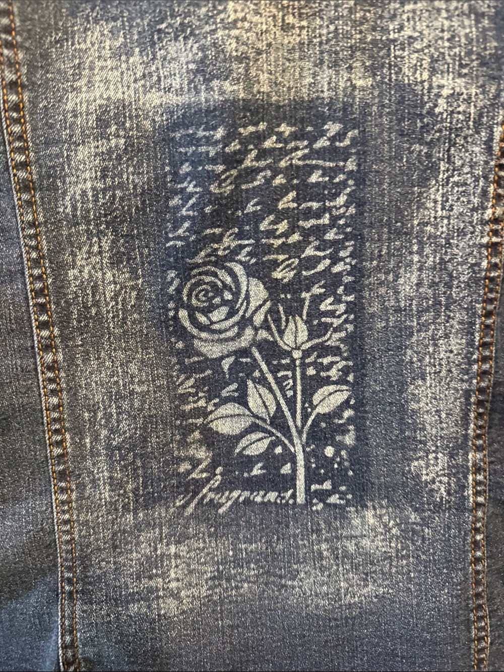 Denim Panel with White Rose Graphic